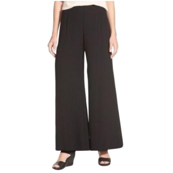 Eileen Fisher Pants - Eileen Fisher 100% silk wide leg trousers pleated belt loops pockets size M